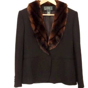 Lauren Ralph Lauren Black Wool Blazer with Faux Fur Collar    New without tags